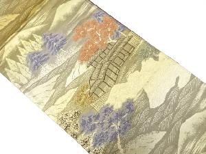 樹木に家屋風景模様織り出し　袋帯
